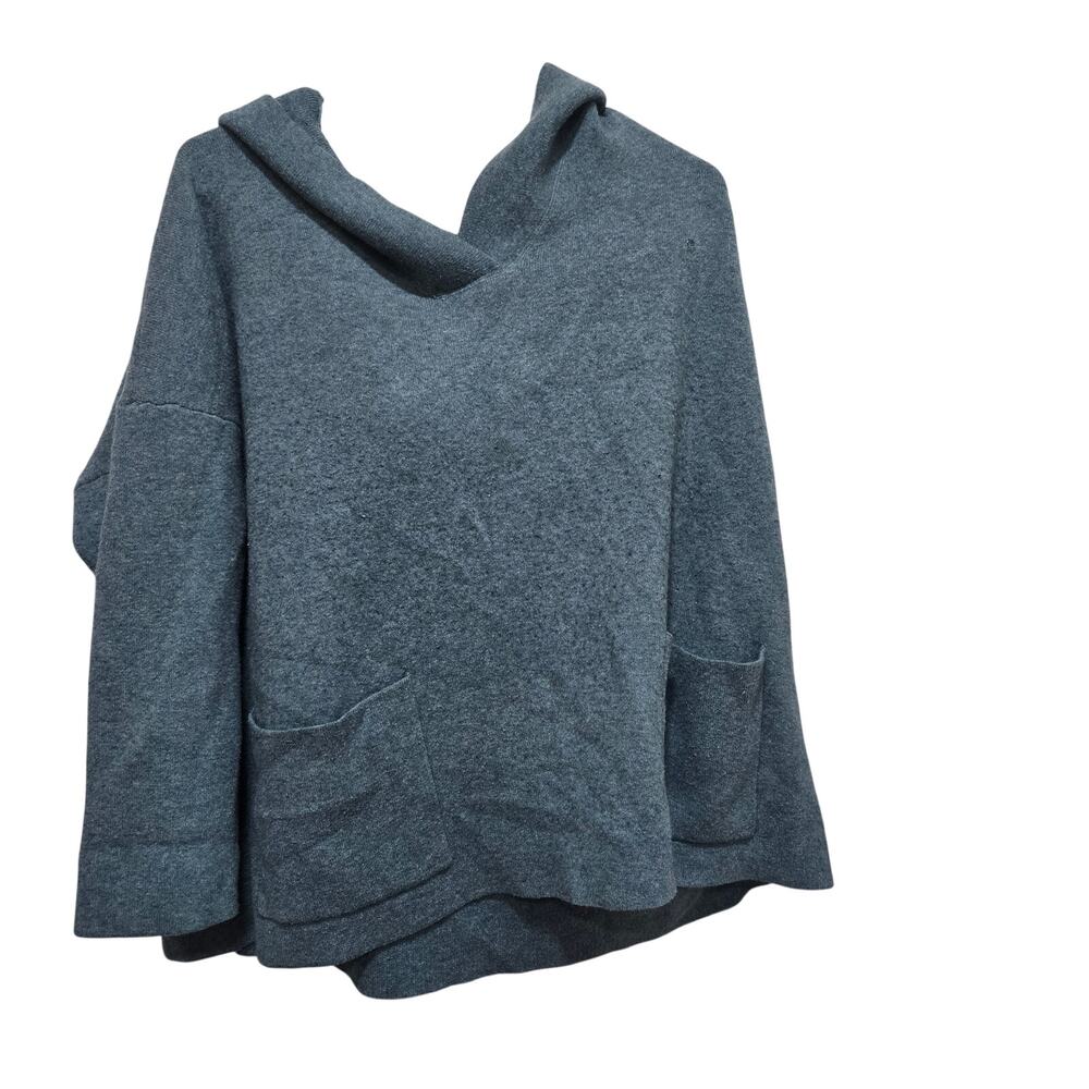 J Jill 2X Teal Hooded Knit Sweater Pockets Cozy Casual